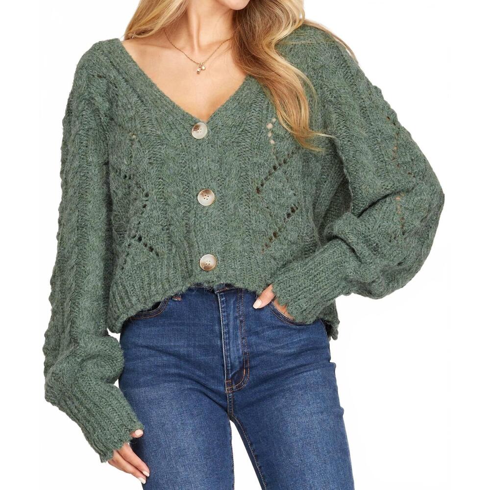 NEW SANDRO button down cable cardigan in fern